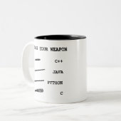 Java gegen C++ gegen Pythonschlange gegen Zweifarbige Tasse (Vorderseite Links)