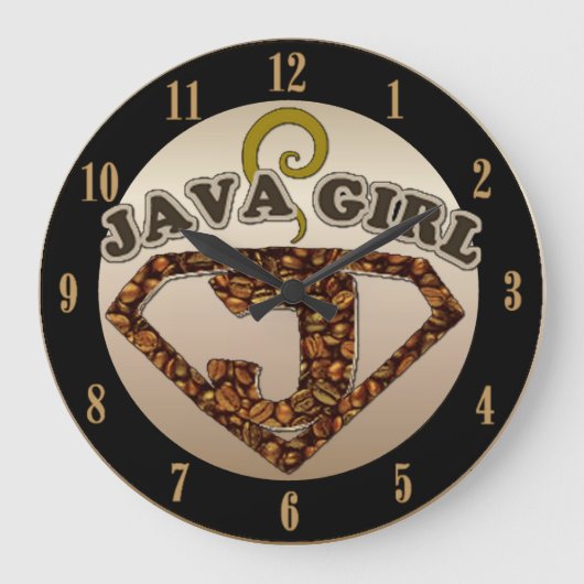 Java Girl Coffee Humor Wall Clock Große Wanduhr (Vorderseite)