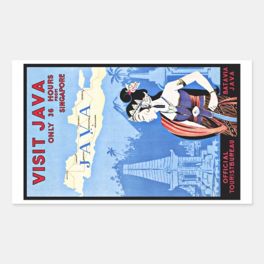 Java Indonesia von Singapur Vintag besuchen Rechteckiger Aufkleber (Vorderseite)