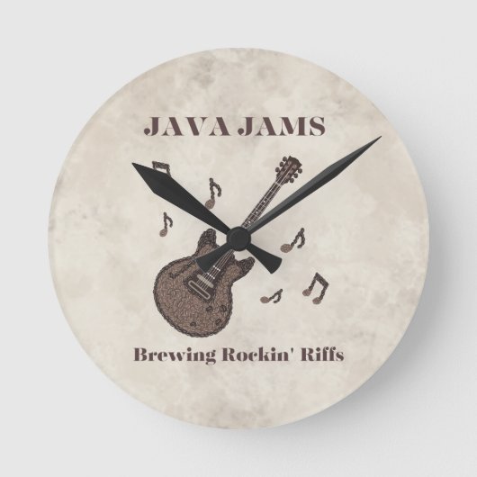 Java Jams-Brewing Rockin' Riffs-Kaffee-Gitarre- Runde Wanduhr (Vorderseite)