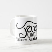 Java Junction mit Coffee Black Text Kaffeetasse (Vorderseite Links)