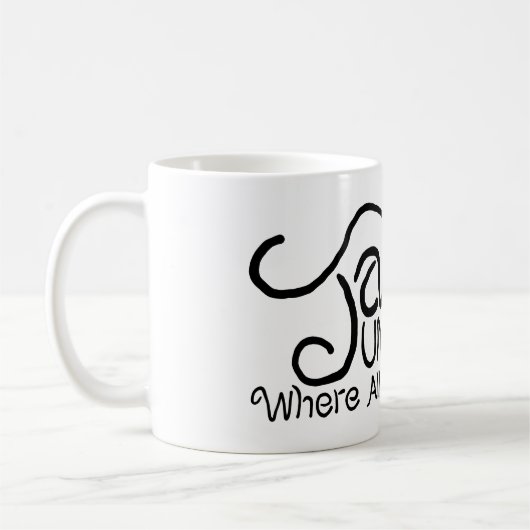 Java Junction mit Coffee Black Text Kaffeetasse (Links)