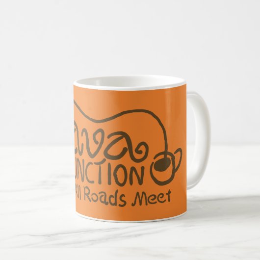 Java Junction mit Coffee Brown Text Kaffeetasse (VorderseiteRechts)