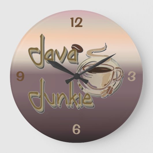 Java Junkie Coffee Lovers Wall Clock Große Wanduhr (Vorderseite)