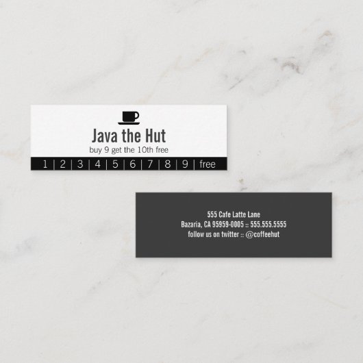 Java-Logo-Getränk-Lochkarte Treuekarte (Vorne/Hinten)