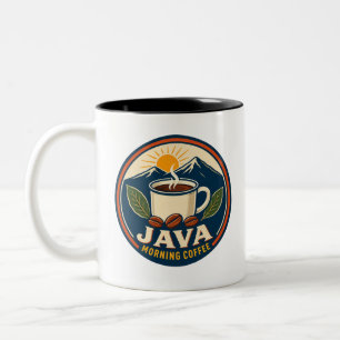 Java Morning Coffee Retro-Abzeichen Zweifarbiges T Zweifarbige Tasse