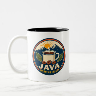 Java Morning Coffee Retro-Abzeichen Zweifarbiges T Zweifarbige Tasse