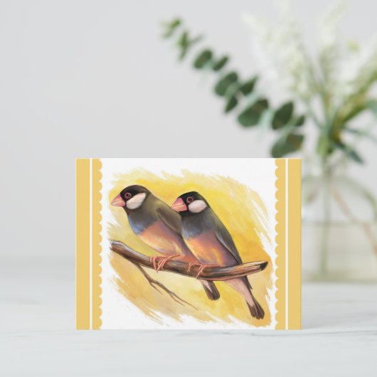 Java Sparrow fincht realistische Malerei Postkarte (Stehend Vorderseite)