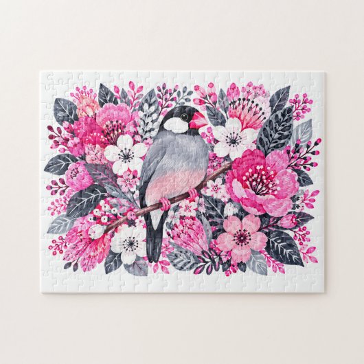 Java-Sperling Rosa Weiße Florale Marker-Illustrati Puzzle (Horizontal)