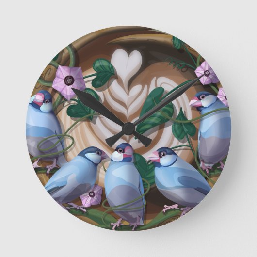 Java-Sperlinge, Java-Kaffee Runde Wanduhr (Vorderseite)