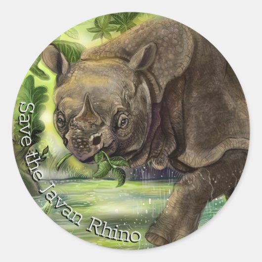 Javan Rhino Art Runder Aufkleber (Vorderseite)