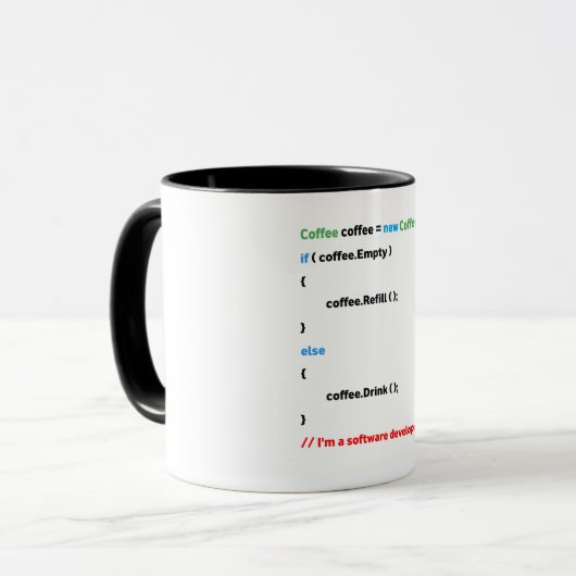 JavaScript-Tasse. Ich bin Software-Entwickler. Tasse (Vorderseite Links)