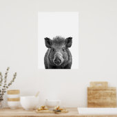 Javelina Peccary Schweinswüste Portrait Schwarz-we Poster (Küche)
