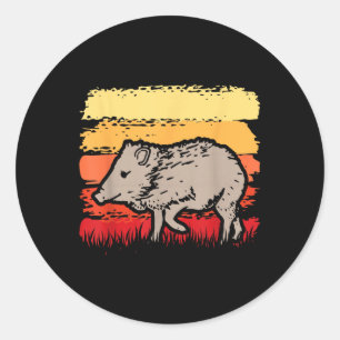 Javelina Retro Vintage 80er Sonnenuntergang Cute L Runder Aufkleber