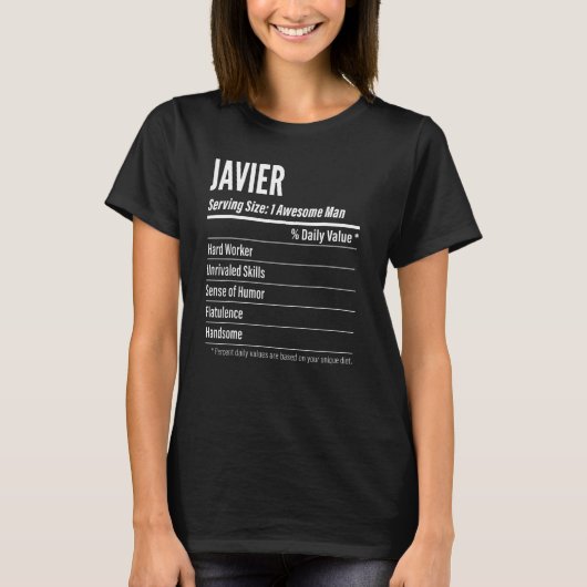 Javier Serving Size Nutrition Label Calories T-Shirt (Vorderseite)