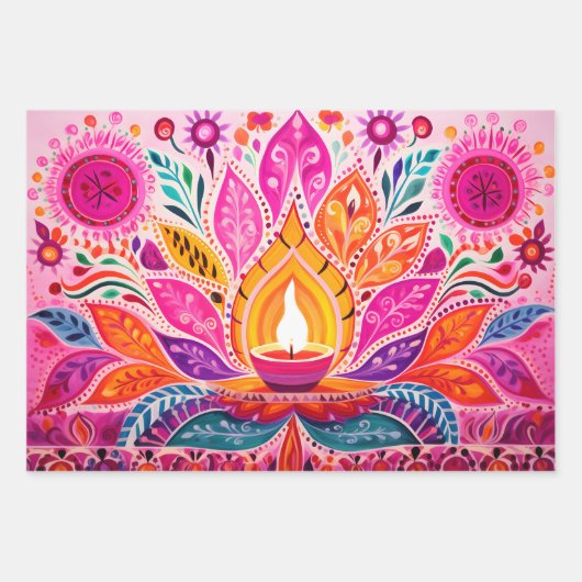 Jaw - abfallendes rosa Diwali Geschenkpapier Set (Vorderseite 3)