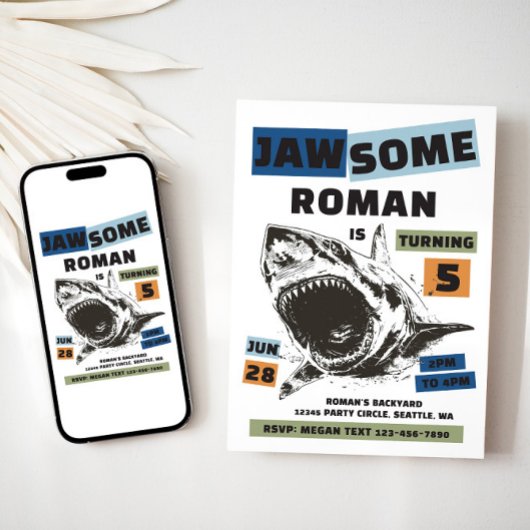 Jaw-Some Shark Birthday Invitation Einladung