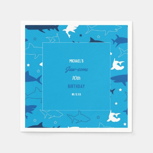 Jaw-some Shark Birthday Party Napkin Serviette (Vorderseite)