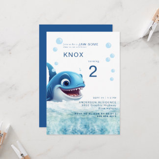 Jaw-some Shark Bite Birthday Party Invitation Einladung