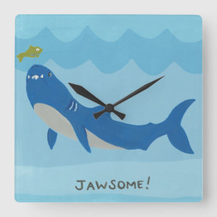 Jawesome Haifisch Quadratische Wanduhr