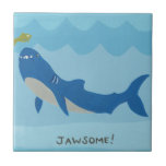Jawesome Shark Fliese<br><div class="desc">Jawesome I by June Erica Vess. Ein Hai und sein Fisch Freund mit dem Satz "Jawsome!" unten.</div>