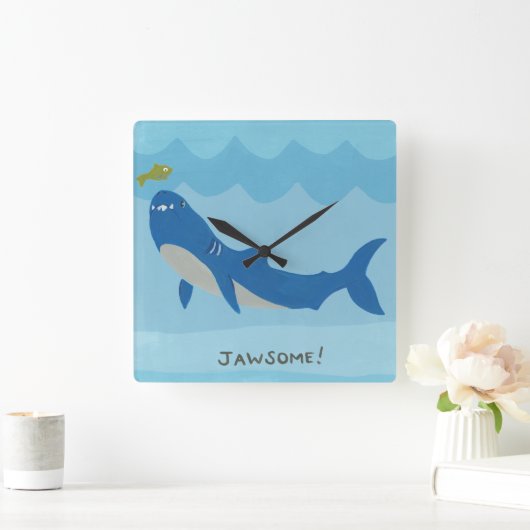 Jawesome Shark Quadratische Wanduhr (Zuhause)