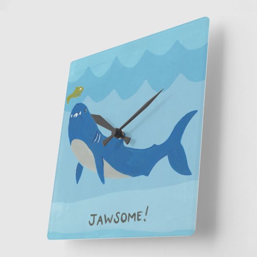 Jawesome Shark Quadratische Wanduhr (Winkel)