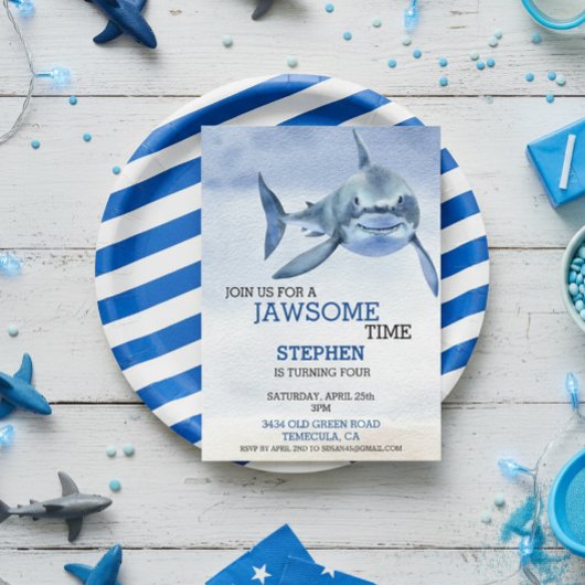 JawIrgendwann Great White Shark Birthday Wasserfar Einladung