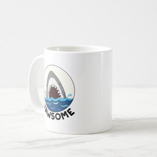 Jawsome Funny Shark Teeth Pun Kaffeetasse (Vorderseite Links)