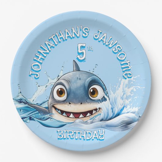 Jawsome Shark Plate | Blue Ocean Party Pappteller (Vorderseite)