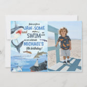 Jawsome Shark Under Sea Birthday Foto Einladung (Vorderseite)