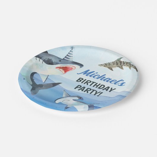Jawsome Shark Under Sea Birthday Pappteller (Schrägansicht)