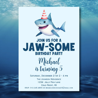 Jawsome Under Sea Niedlich Shark Birthday Einladung