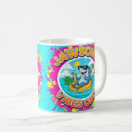 Jawsome Vibes Only Shark Cartoon Kaffeetasse (VorderseiteRechts)