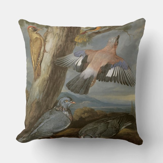 Jay, grüner Specht, Tauben und Redstart, c.165 Kissen (Vorderseite)