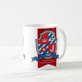 Jay J Heraldry red blue name Kaffeetasse (VorderseiteRechts)