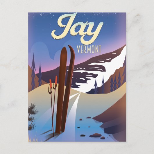 Jay Vermont USA Skifahrplakat. Postkarte (Vorderseite)