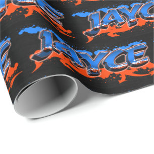 Jayce Vorname Name Graffiti blue orange Geschenkpapier