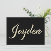 Jayden Name white gold Handwriting Karte (Stehend Vorderseite)
