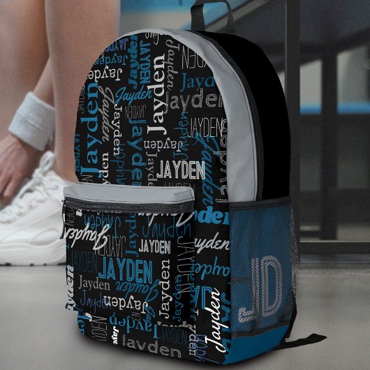 Jayden personalisierter Name Blau Grau schwarz Bedruckter Rucksack
