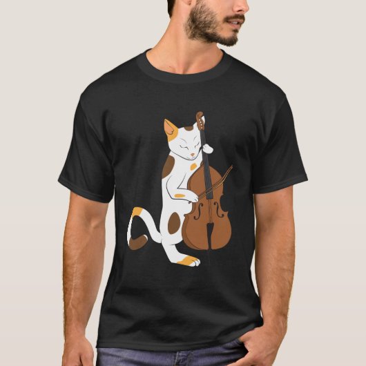 Jazkatze spielt aufrechten Baß - Musikergeschenk T-Shirt (Vorderseite)
