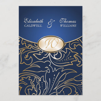 Jazmene Golden Filigree Wedding Einladung Indigo