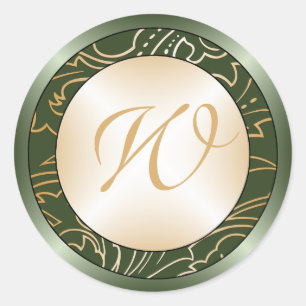 Jazmene Monogram Wedding Enveloper Stickers-green Runder Aufkleber