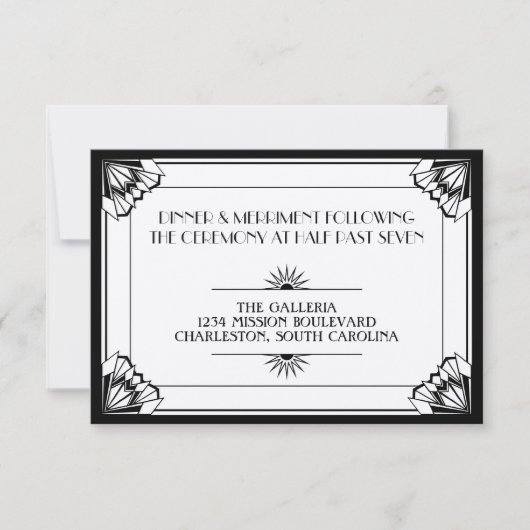 Jazz Age Black Art Deko Hochzeitsempfang Einladung (Vorderseite)