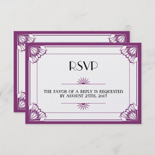 Jazz Age lila Art Deco UAWG Hochzeitsfeier RSVP Karte (Vorne/Hinten)