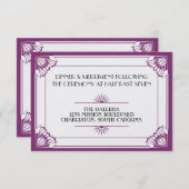 Jazz Age lila Art Deko Hochzeitsempfang Begleitkarte (Vorne/Hinten)