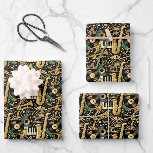 Jazz Age Musikmuster Geschenkpapier Set (Vorderseite)