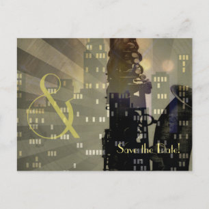 Jazz Age Saxophone City Skyline Wedding Set Ankündigungspostkarte