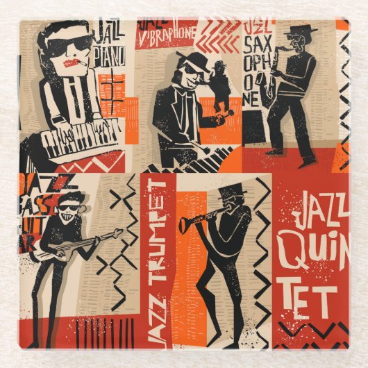 Jazz Band Cool Vintage Poster Glasuntersetzer (Vorderseite)