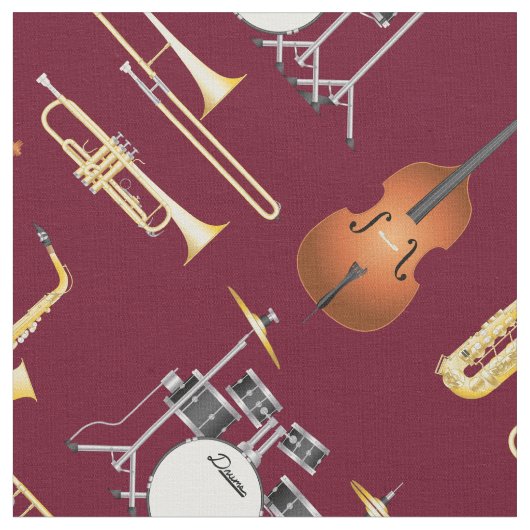 Jazz Band Instruments Musikerdekor Rot Stoff (Nahaufnahme)